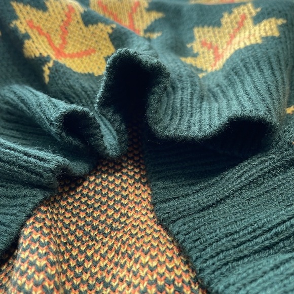 NEW Big Cozy Fall Leaf Sweater - KPJ Green Fall Leaf Knit - Women's Medium - Picture 8 of 12